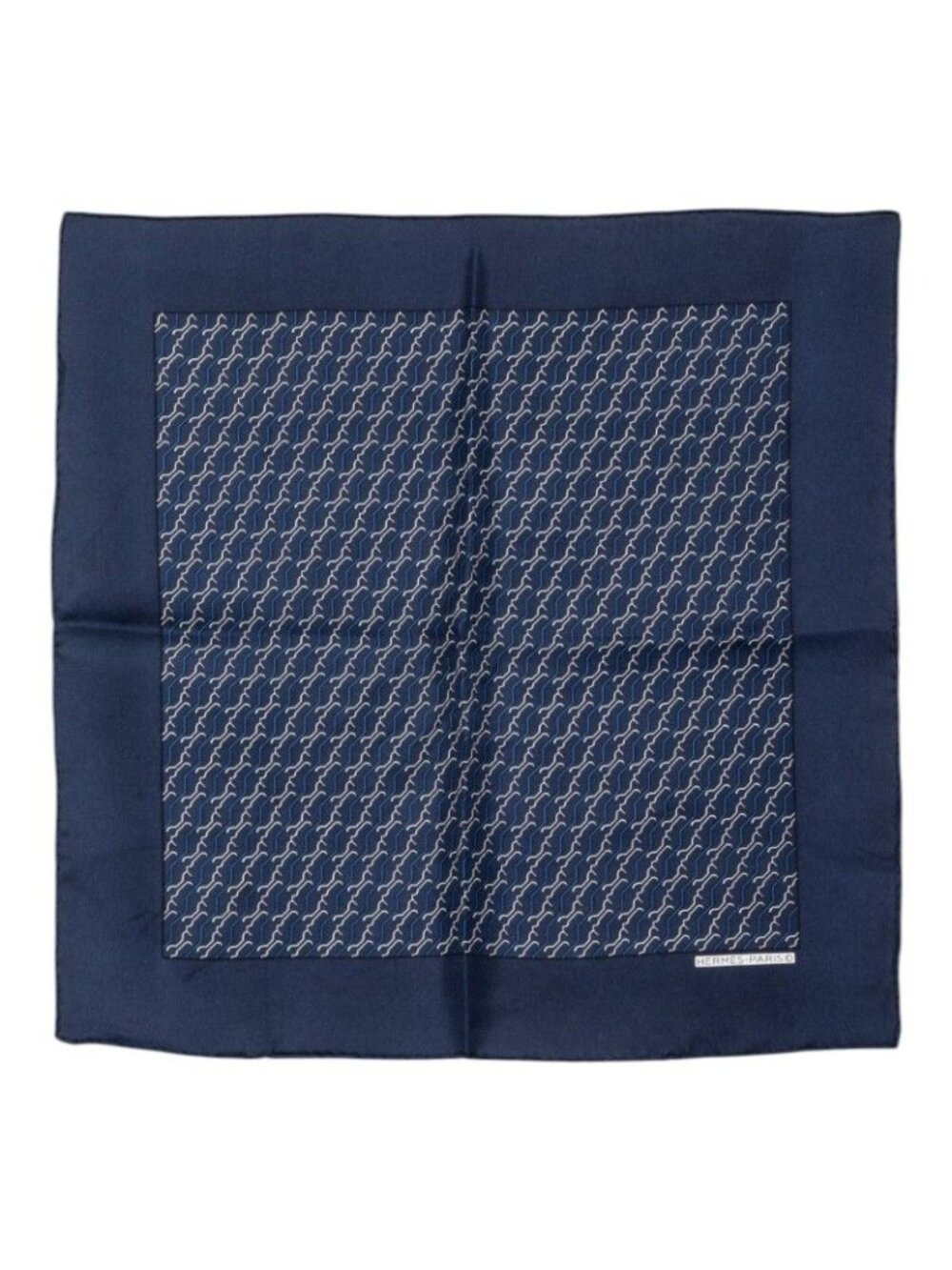 Hermes Carre 42 Chaine D'ancre All Over Print Scarf Navy Silk